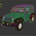 Green Cartoon Style Jeep With Brown Bumpers And Black Wheels Design