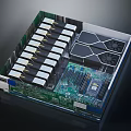 Server Module With Multiple Slots Green Circuit Board And Cooling Fans