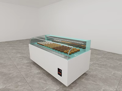 White Display Showcase with Glass Door Lighting and Assorted Pastries for Retail Store 3d model