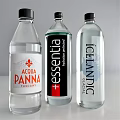 Stylish Decorative Ornament Set with Various Water Bottles Different Designs Transparent Bodies and Brand Labels