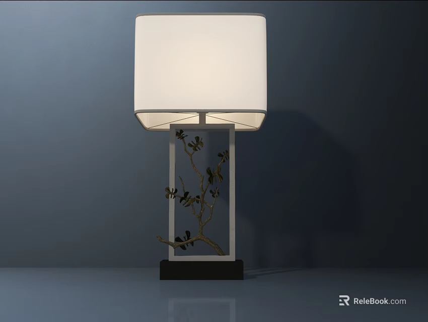 Modern Table Lamp With Square White Lampshade Transparent Frame And Branch Design 3d model
