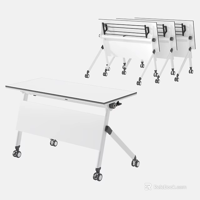 Modern Folding Conference Table With Wheels White Top And Metal Frame Design 3d model 