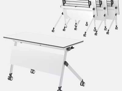 Modern Folding Conference Table With Wheels White Top And Metal Frame Design 3d model