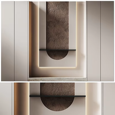 Modern Entryway Hallway Interior Design With Recessed Niche Lighting And Marble Countertop 3d model