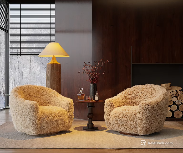 Casual Sofa Set With Two Plush Armchairs And Side Table In Modern Living Room 3d model 