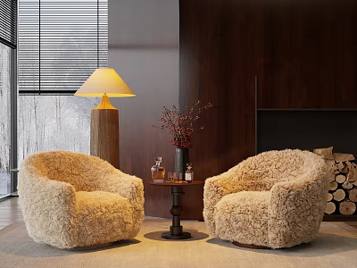 Casual Sofa Set With Two Plush Armchairs And Side Table In Modern Living Room 3d model