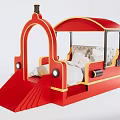 Red Children's Train Shaped Bed With Slide For Kids Bedroom Playful Design