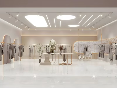 Modern Clothing Store Interior With Clothes Racks Display Cabinets Open Layout And Minimalist Lighting 3d model