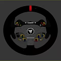 Ergonomic Black Gaming Steering Wheel with Red Stripe and Multiple Control Buttons