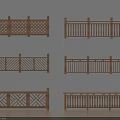 Various Wooden Railings With Different Design Patterns Showcased On White Background 3d model