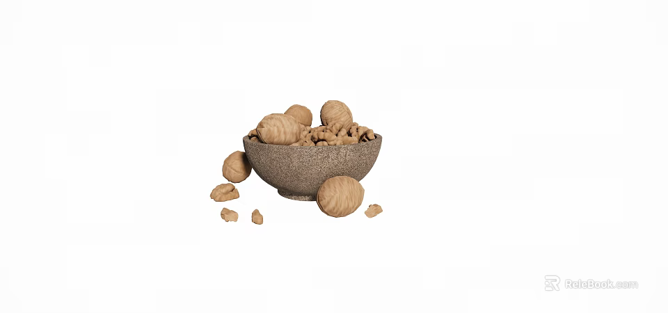 Healthy Organic Walnuts in a Ceramic Bowl with Some Scattered Outside 3d model 