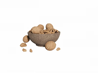 Healthy Organic Walnuts in a Ceramic Bowl with Some Scattered Outside 3d model