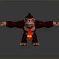 Playful Brown Cartoon Gorilla With Open Arms And Red Tie On Gray Background