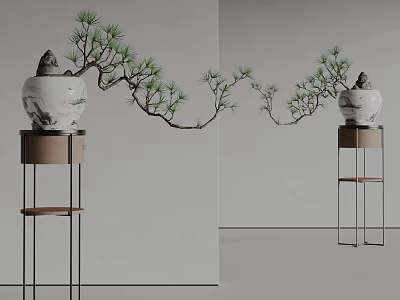 Rossin New Chinese Potted Plant New Chinese Vase Pine and Cedar Pine 3d model