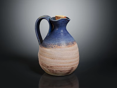 Blue And Beige Textured Ceramic Pitcher With Gradient Finish On Black Background 3d model