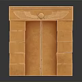 Egyptian Style Decorative Structure with Stacked Stone Blocks Winged Top Ornament and Circular Center Design