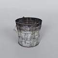 Vintage Rustic Metal Bucket With Distressed Silver Black Finish And Worn Handle