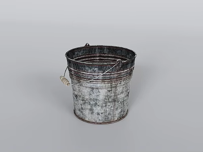 Vintage Rustic Metal Bucket With Distressed Silver Black Finish And Worn Handle 3d model