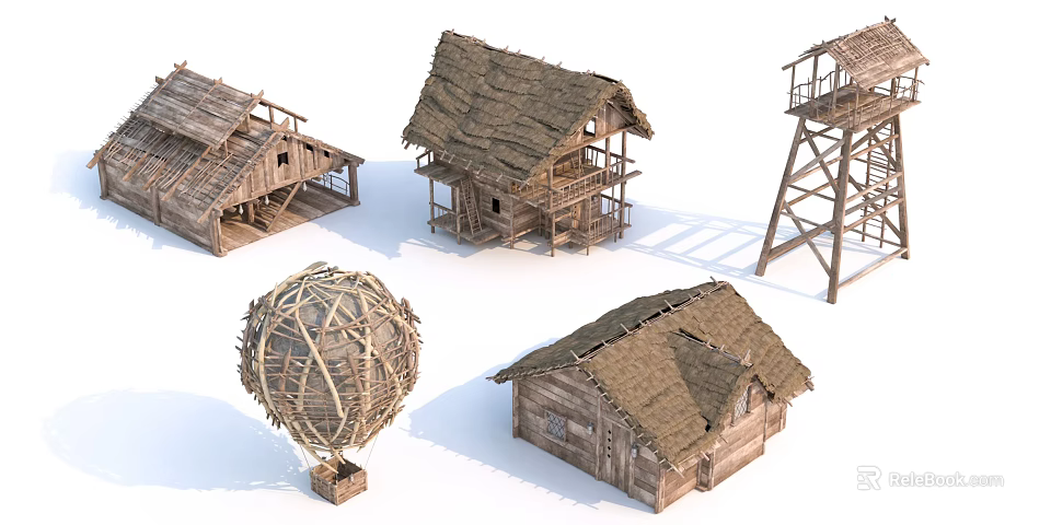 Wooden Tower With Thatched Roof And Traditional Rural Architectural Design 3d model 