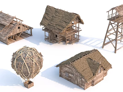 Wooden Tower With Thatched Roof And Traditional Rural Architectural Design 3d model