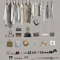 Hanging Various Styles Clothes With Hats Handbags Shoes And Fashion Accessories