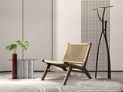 Quiet Leisure Chair Rattan Leisure Chair Floor Lamp Coffee Table 3d model