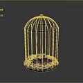 Decorative Metal Birdcage Equipment With Yellow Flowers On Dark Background
