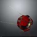 Red Spherical Spacecraft With Metallic Structure And Antennas For Cosmic Exploration 3d model