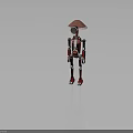 Red And White Robot Character With Hat Shaped Head Circular Eye And Mechanical Body Design