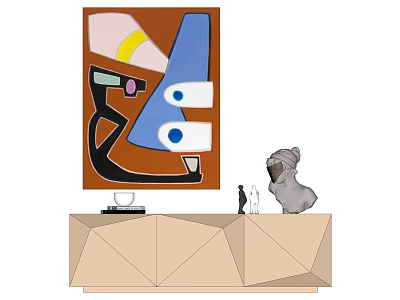 Modern Living Room Cabinet With Abstract Painting And Decorative Sculptures 3d model