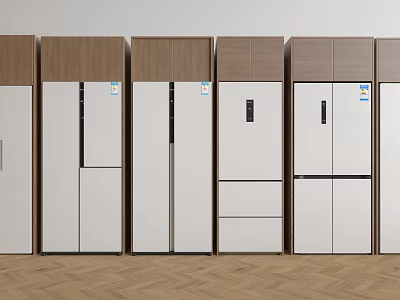 Modern Refrigerators Various Styles White And Wooden Finishes Different Door Designs 3d model