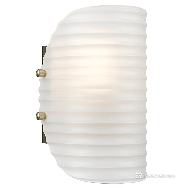 Modern White Ribbed Glass Shade Wall Sconce with Brass Bracket and Warm Light 3d model 