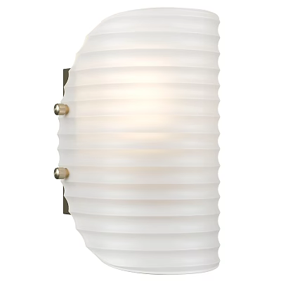 Modern White Ribbed Glass Shade Wall Sconce with Brass Bracket and Warm Light 3d model