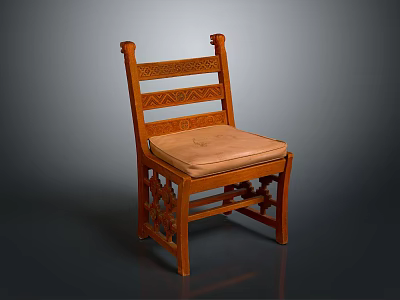 Classic Wooden Chair Design With Carved Backrest Upholstered Seat And Intricate Legs 3d model