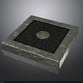 Square Manhole Cover With Stone Border Black Grid Surface And Circular Center Design