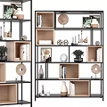Modern Display Shelf Unit With Wooden Metal Structure Books Decorative Plants And Vases