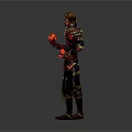 3D Fantasy Character With Purple Gold Outfit And Red Flame Effects