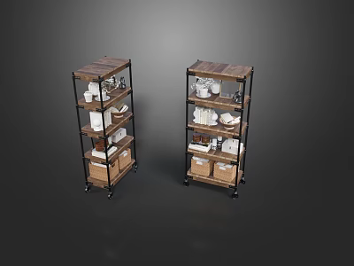 Industrial Metal Frame Shelving Units With Wooden Shelves Caster Wheels And Storage Boxes 3d model