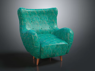 Teal Upholstered Armchair With Button Tufted Back And Brown Wooden Legs 3d model