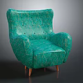 Teal Upholstered Armchair With Button Tufted Back And Brown Wooden Legs