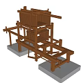 Traditional Wooden Industrial Equipment With Complex Mechanical Frame And Components 3d model