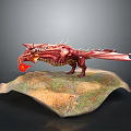 Red Spiked Dragon Breathing Fire Standing On Grass And Dirt Island