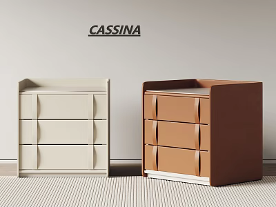 Cream And Brown CASSINA Bedside Tables With Drawers For Bedroom Decor 3d model
