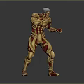 Muscular Humanoid Character 3D Model With Red Patterns And White Hair In Battle Stance