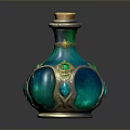 Elegant Decorative Turquoise Glass Bottle With Metallic Accents And Blue Gemstone Details