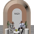 Public Office Space with Arch Design MAZA SOFTWARE Sign People Talking Green Plants and Chairs