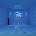 Modern Exhibition Booth With Blue Background Glass Display Dollar Signs And Core Elements