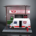 Tasty Burgers Street Food Truck Scene With Signboard Lamp Post And Fire Hydrant