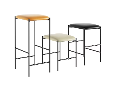 Modern Bar Stools With Metal Frames And Assorted Colored Upholstered Seats 3d model