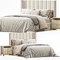 Modern Double Bed With Tufted Headboard Light Colored Bedding And Side Nightstand 3d model